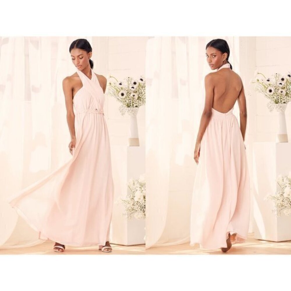 Lulu's Don't Let Go True Blush Halter Maxi Dress Sz XS NWT